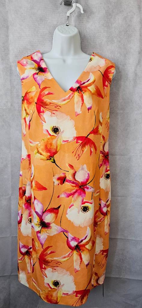 Roman Orange Floral Shift Dress Ring Back Detail BNWT Size 12