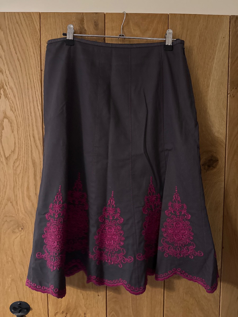 Monsoon 100% cotton fully lined pink and grey skirt size 8