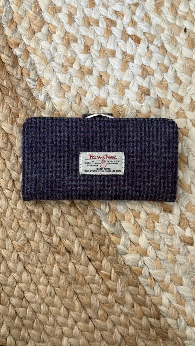 Glen Appin of Scotland Harris Tweed Long Purse Wallet – Purple Check – Genuine Harris Tweed