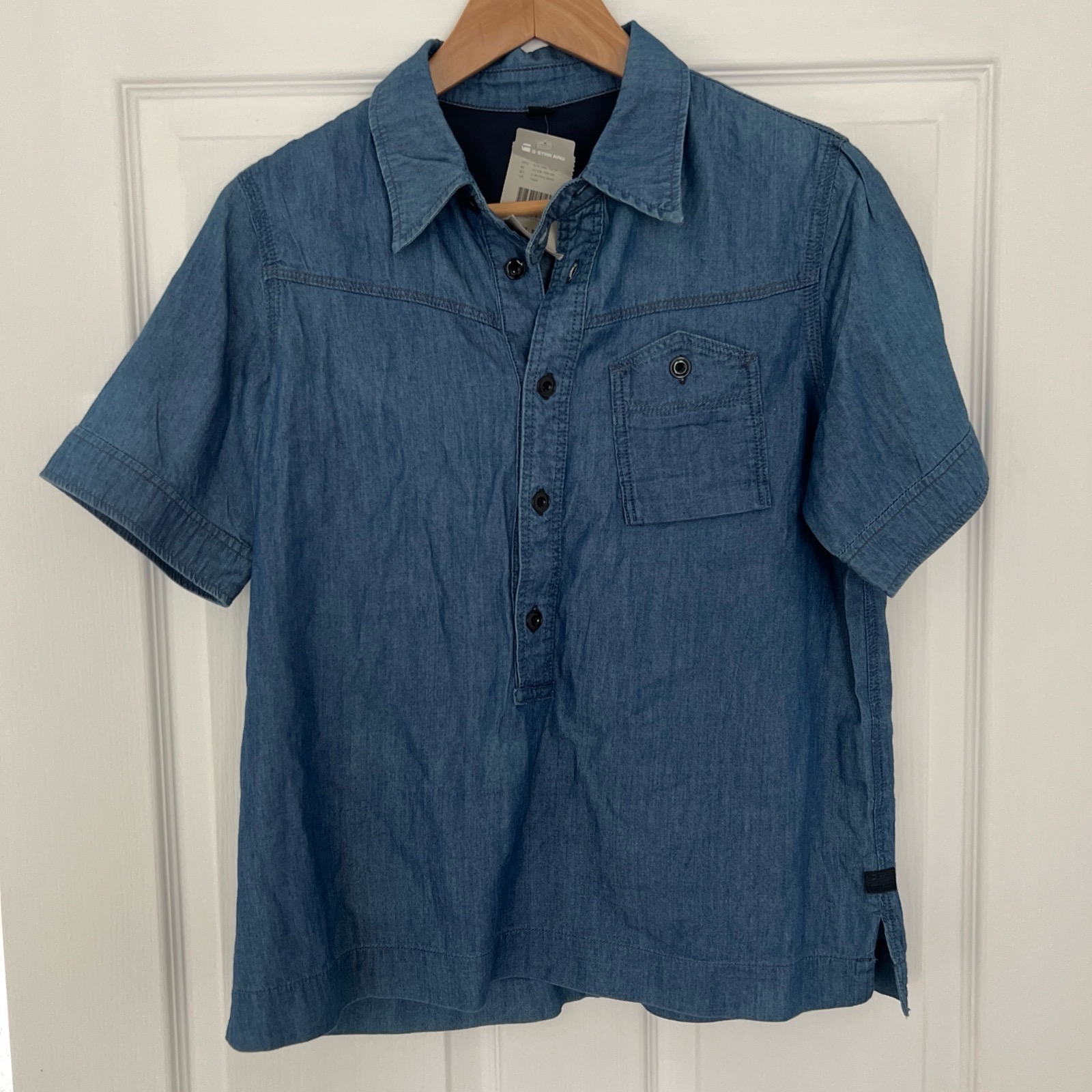 G-Star RAW Women Ferry Denim Short Sleeve Boyfriend Fit Shirt Size Small BNWT