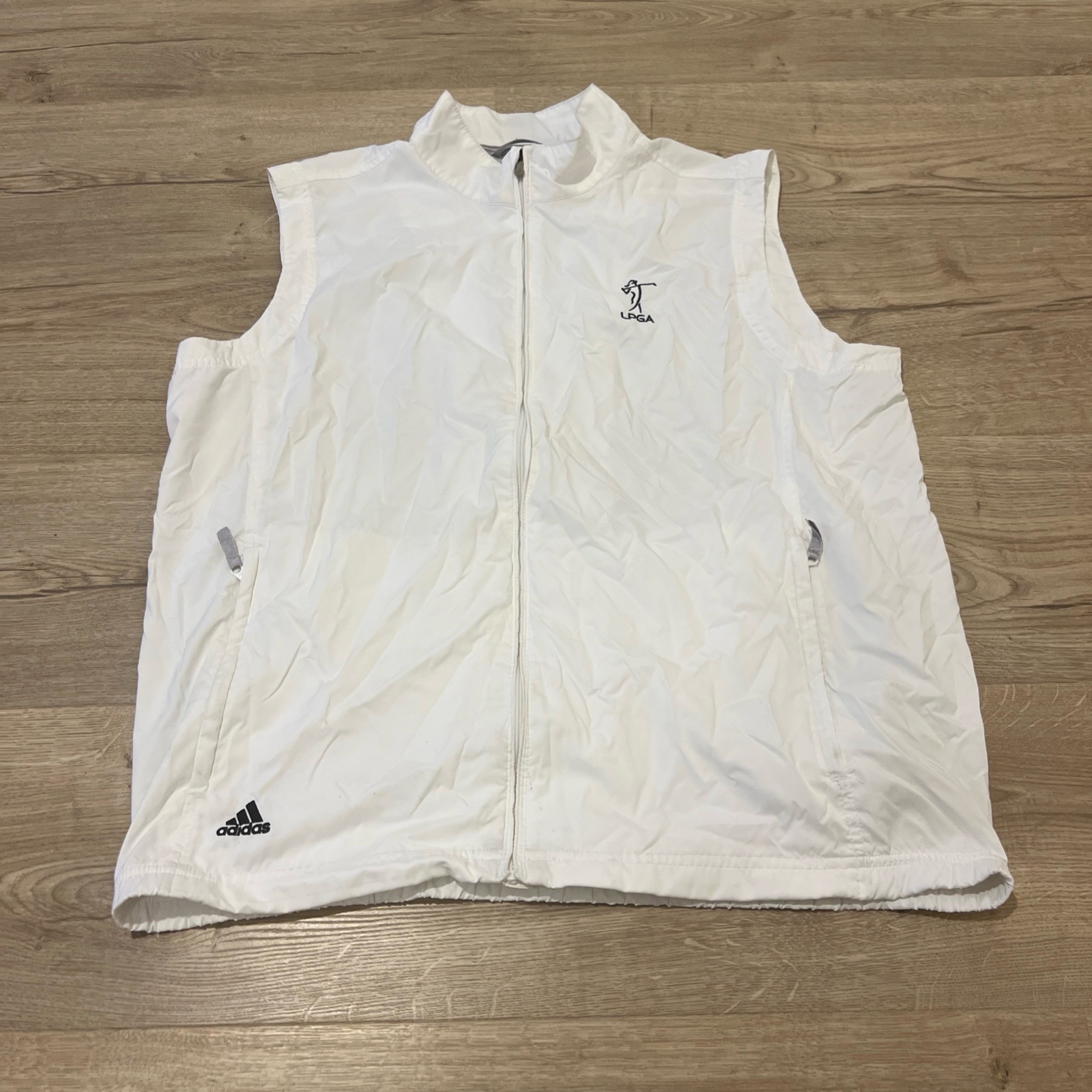 Adidas Climaproof Golf Wind Vest / Gilet Size Large Full Zip White LPGA Logo VGC