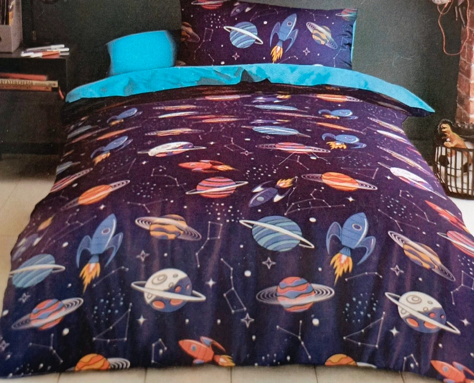 Super Dreamer Kids Space Single Duvet Set Planets Rockets Bedding - 137 x 200 cm