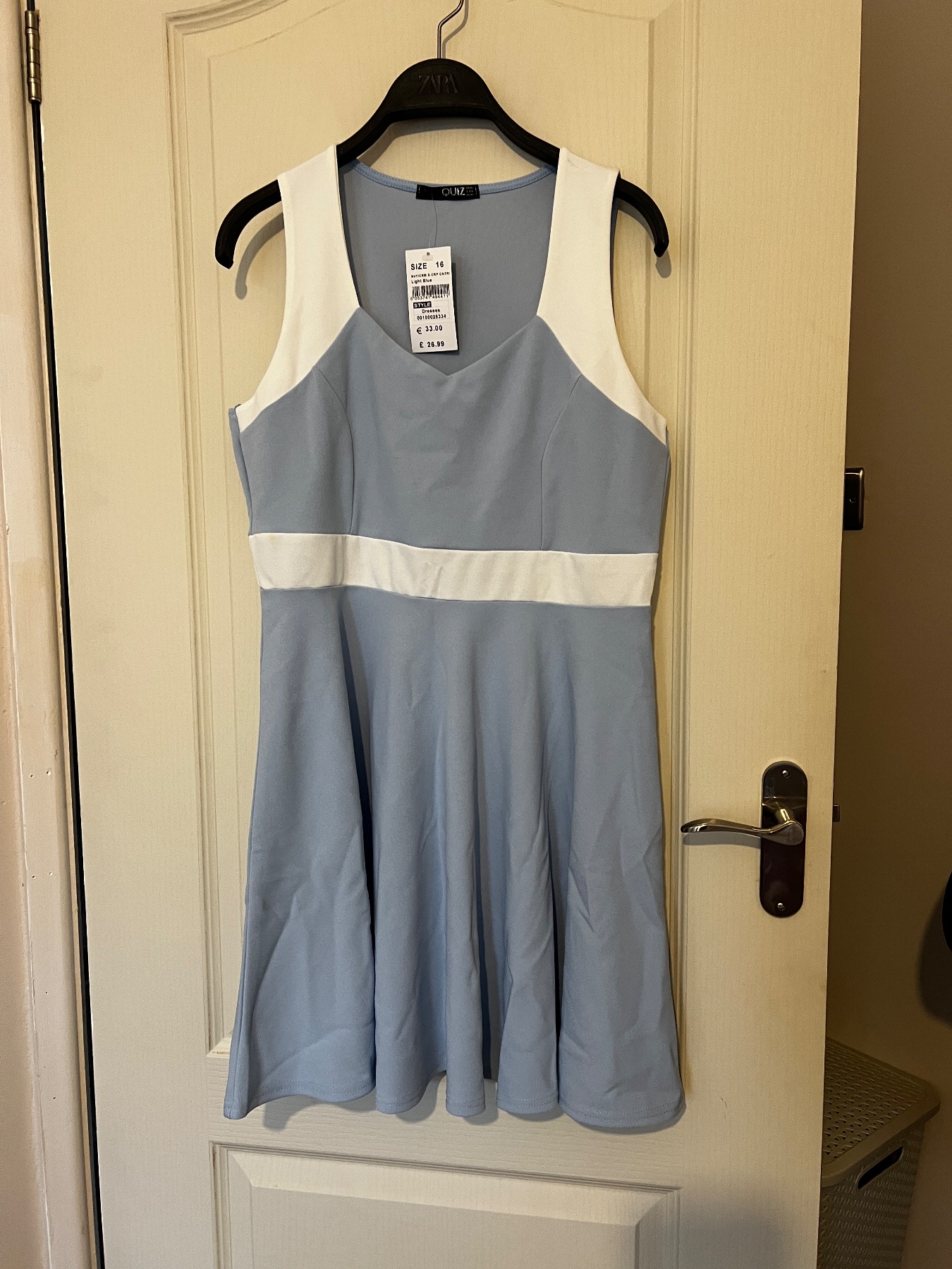 Quiz Light Blue & White Contrast Skater Dress - Size 16