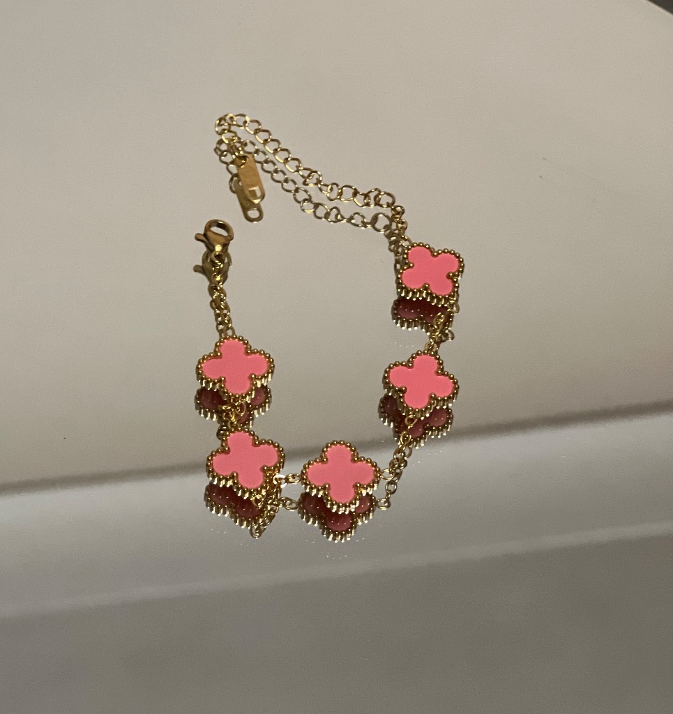 Clover style bracelet - pink and gold colour