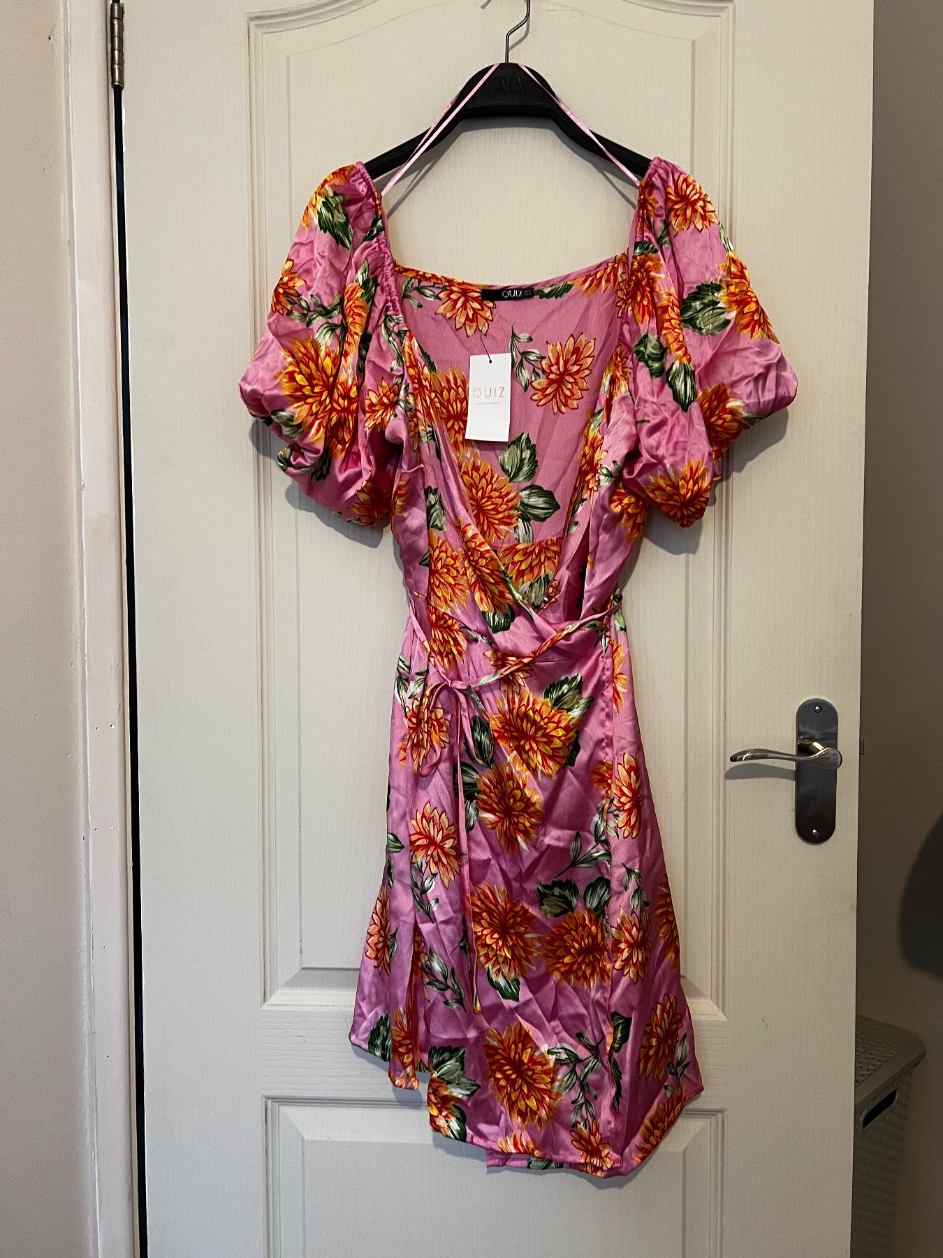Quiz Pink Floral Satin Wrap Mini Dress - Size 16 - new with tags