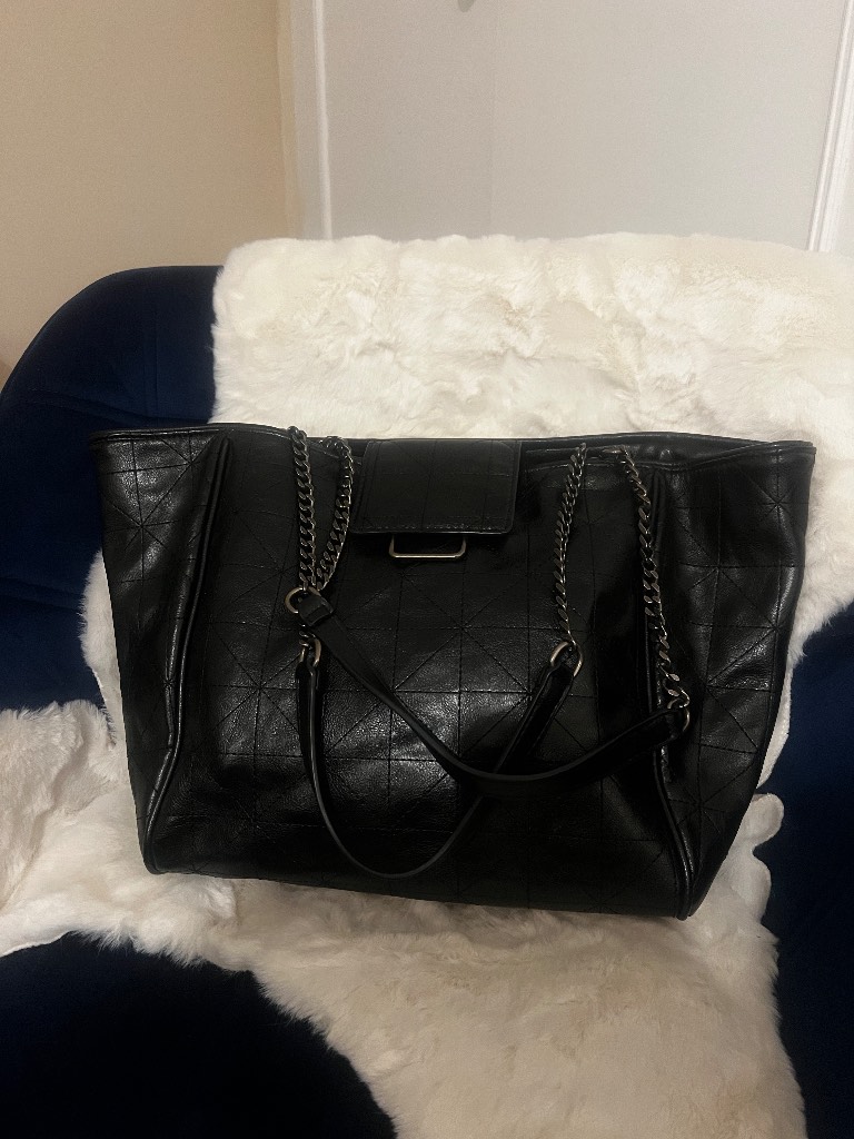 Zara Black Quilted Chain Tote Bag