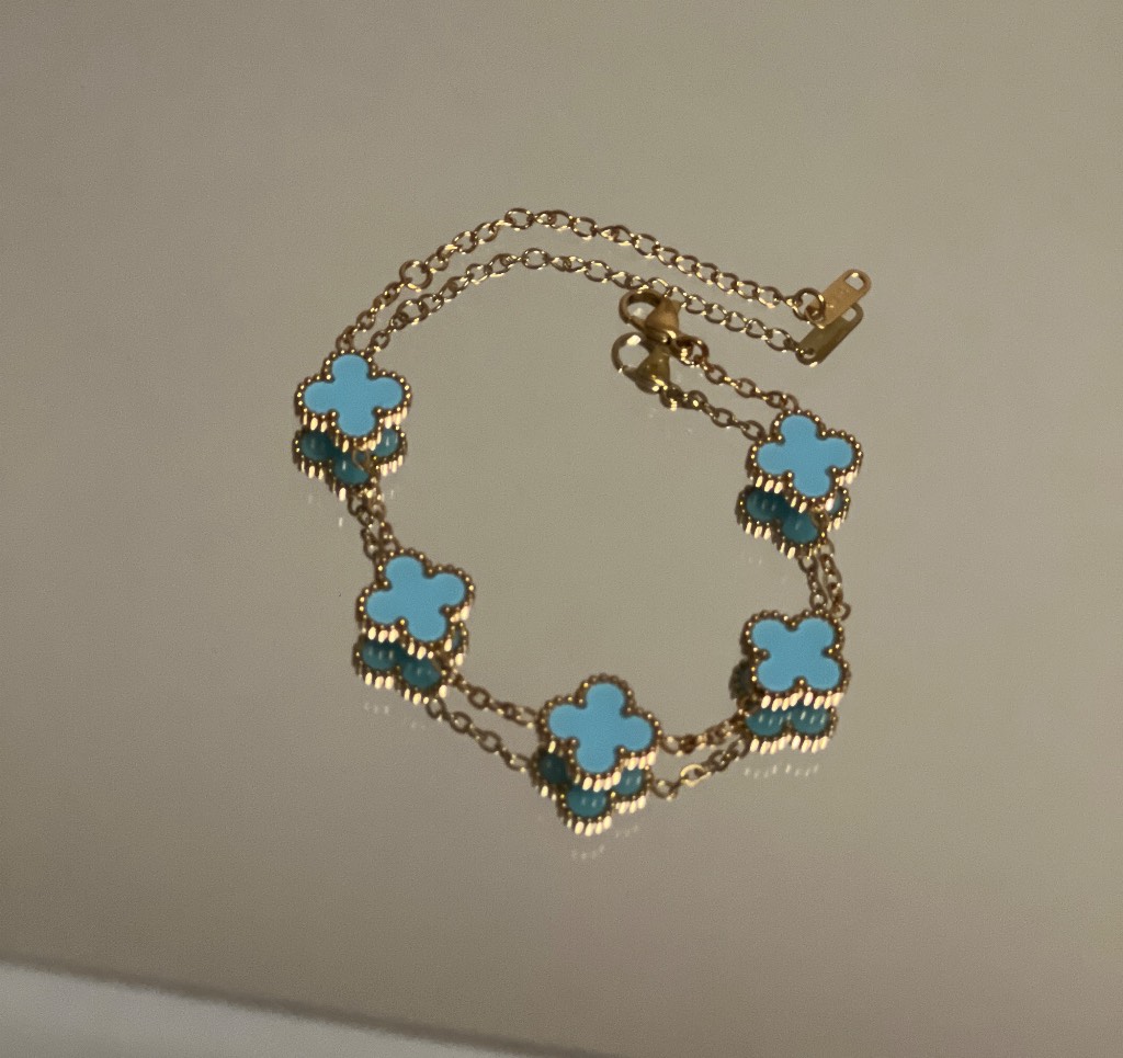 Clover style bracelet - blue and gold colour
