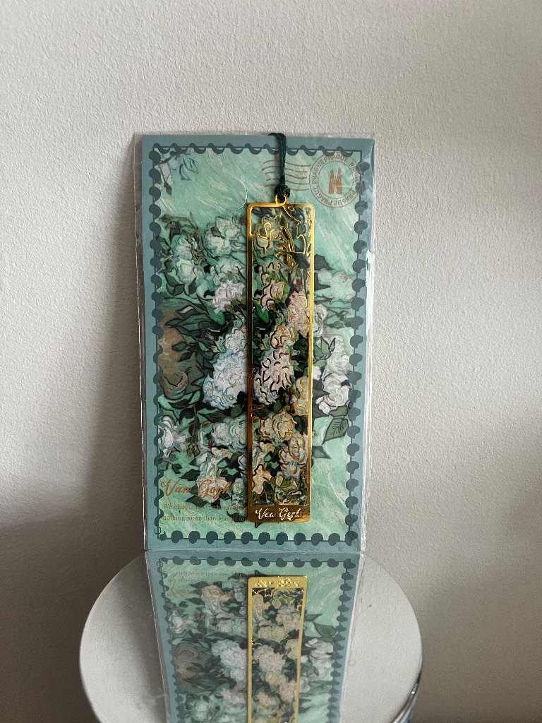 Van Gogh "White Roses" Gold Metal Bookmark