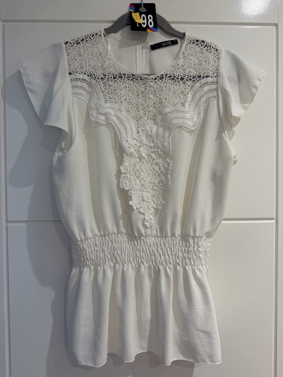 Quiz white size Medium crochet style front top - Preloved