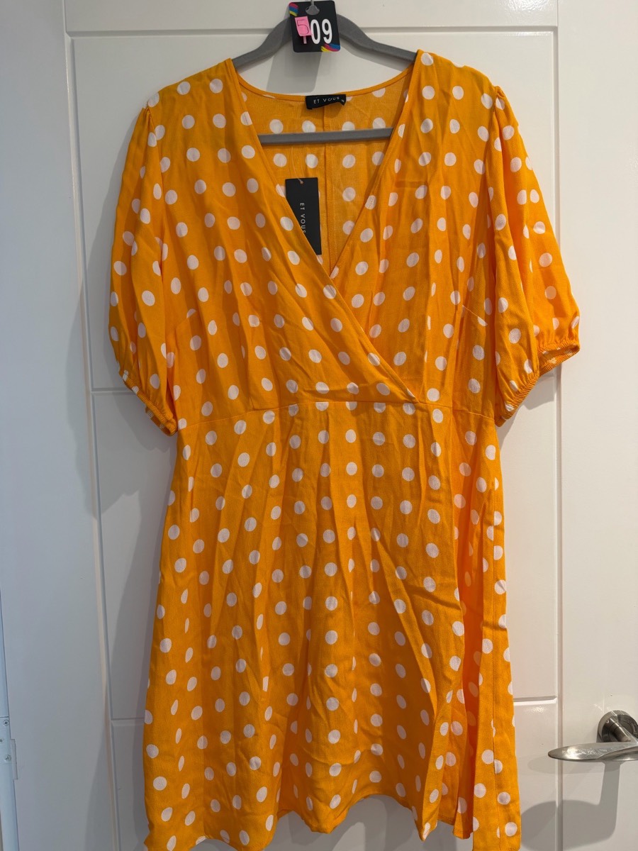 Et Vous yellow polka bot wrap dress size 16  509