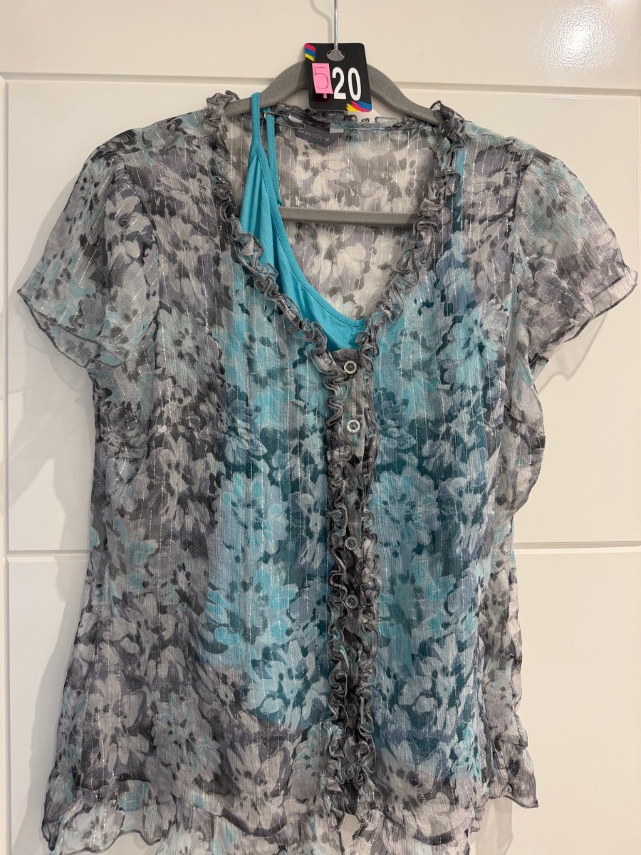 Per Una Blouse with coordinating vest turquoise and grey size 14 - Preloved
