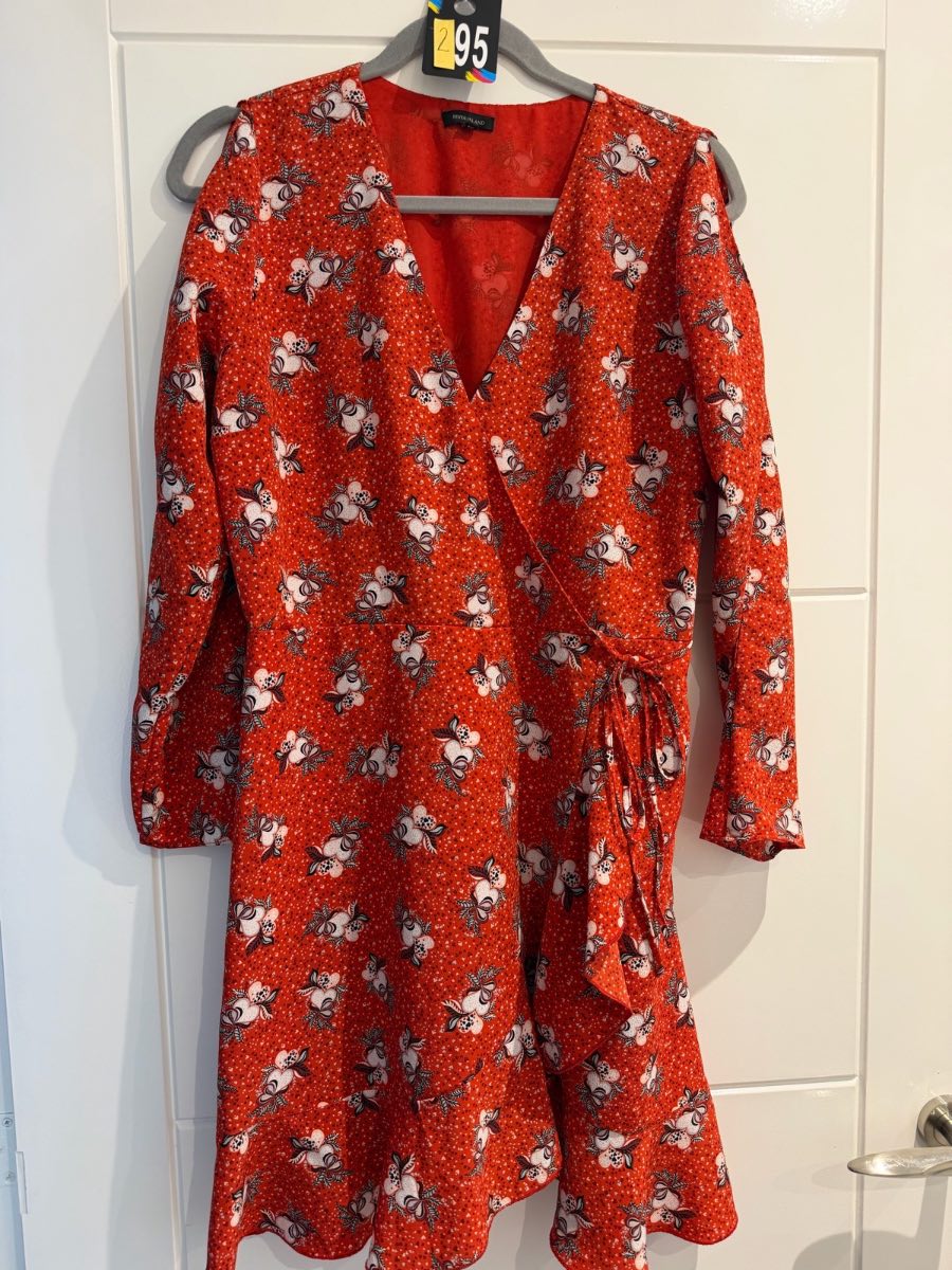 River Island Red/Orange floral dress size 12 - Preloved