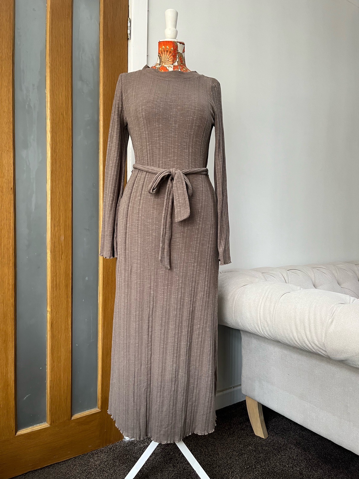 F & F long sleeves brown size small long dress