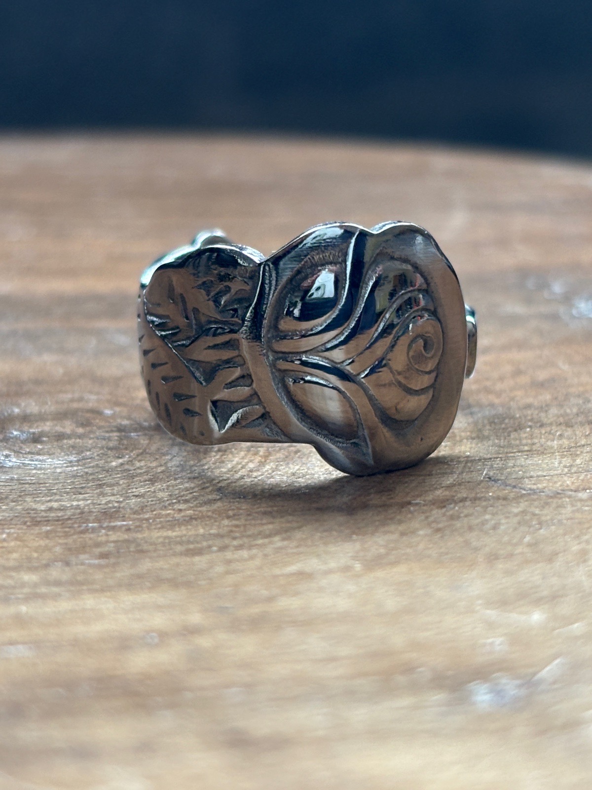 Retro rose spoon ring, stainless steel