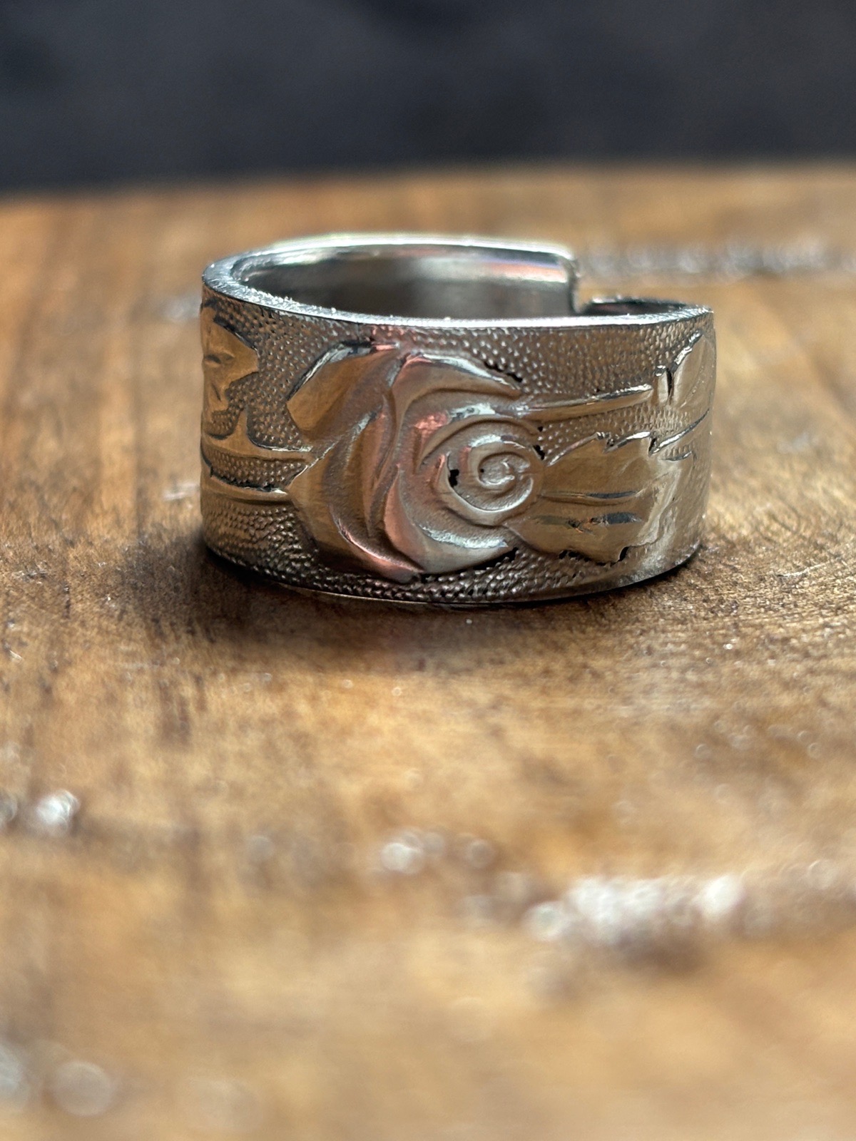 Retro stainless rose spoon ring