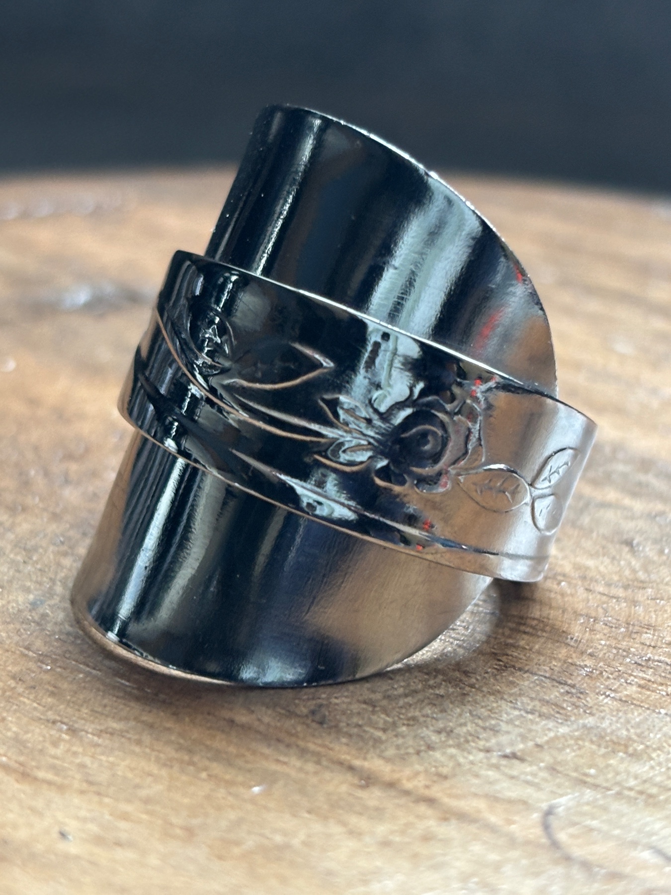 Stainless retro rose full wrap spoon ring