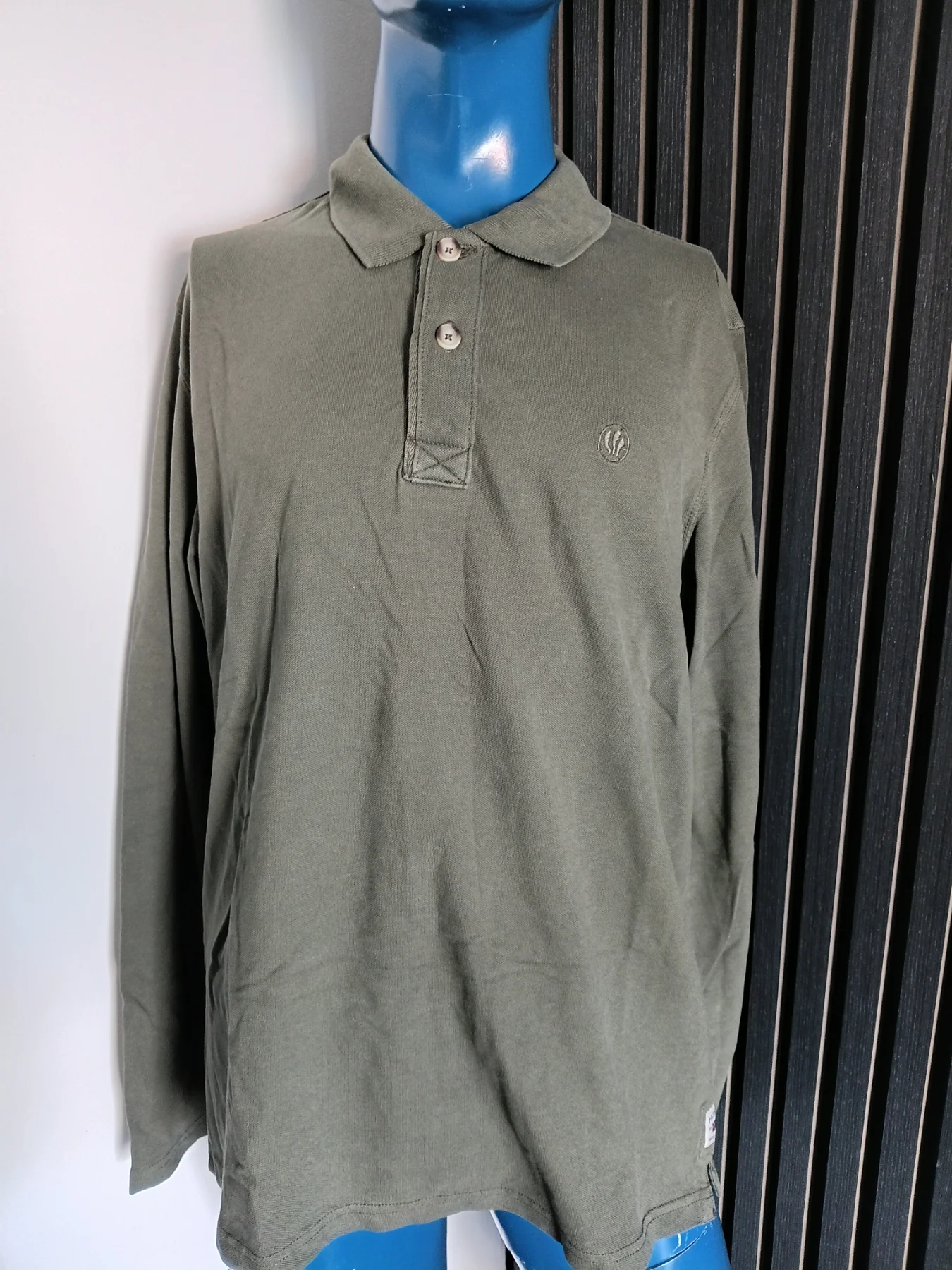 Fat face long sleeve polo shirt olive green size l
