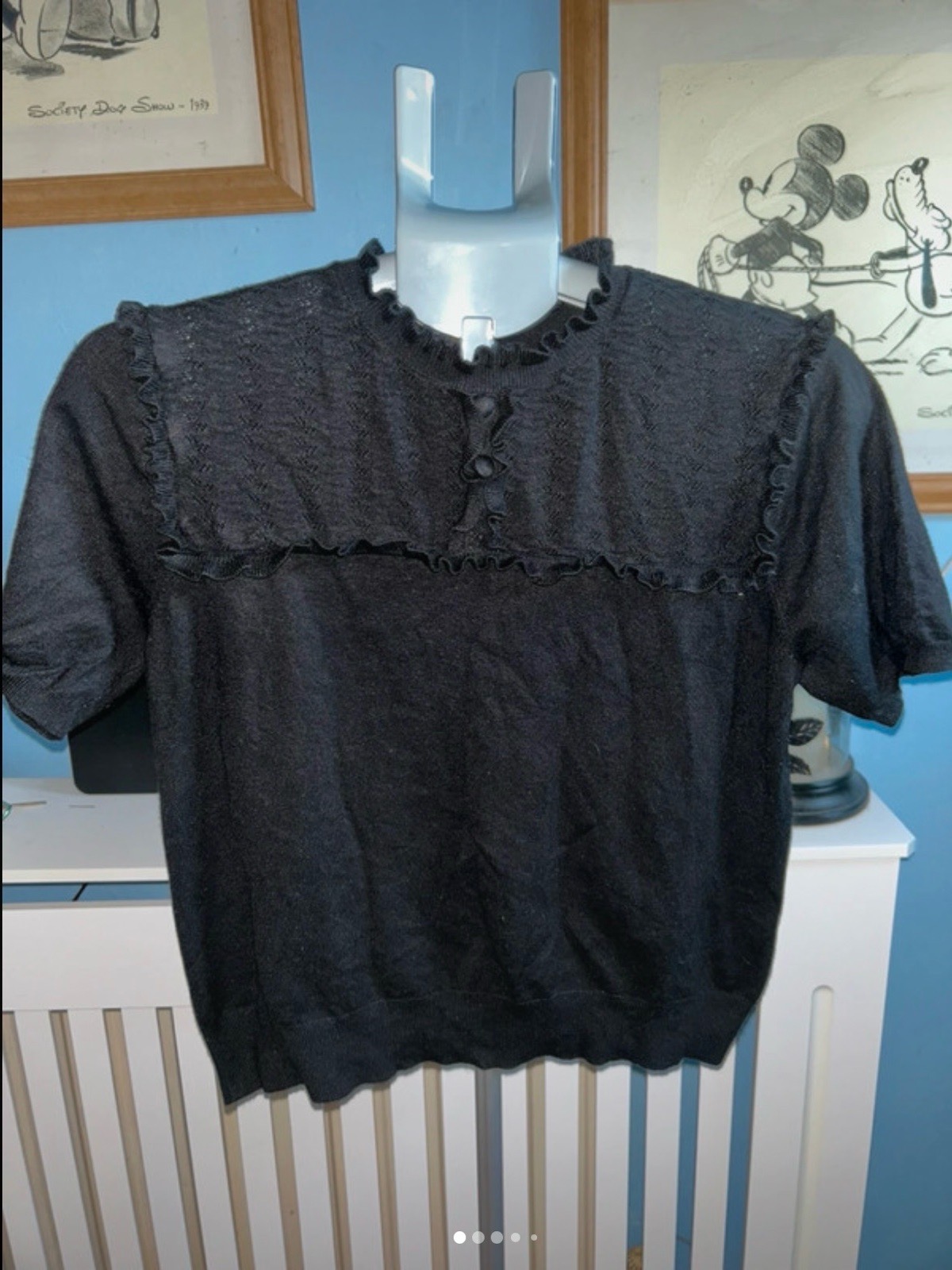 Size 16 Black Ruffled Detailed Short Sleeved Top - Nobodys Child