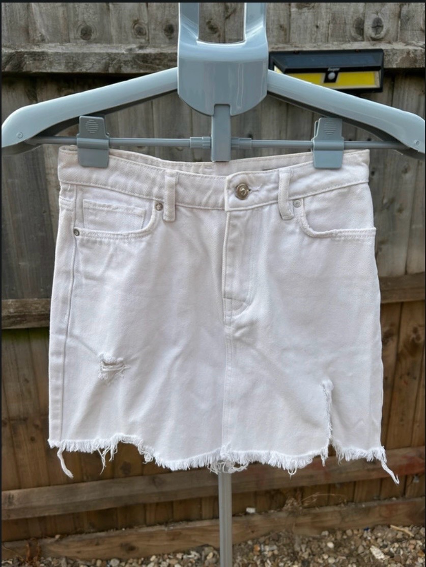 Size 6 White Denim Distressed Summer Skirt - AllSaints