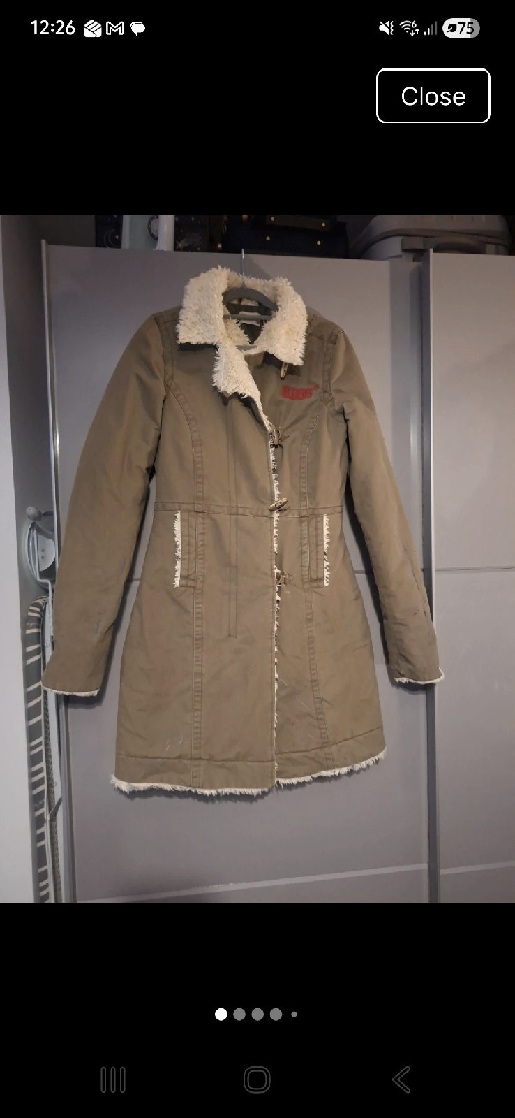 Vintage Tommy Hilfiger Olive Green Toggle Coat Faux Fur Lining Y2K Size Small
