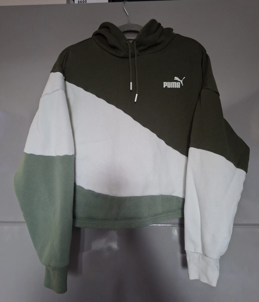 Green and white cropped Puma jumper