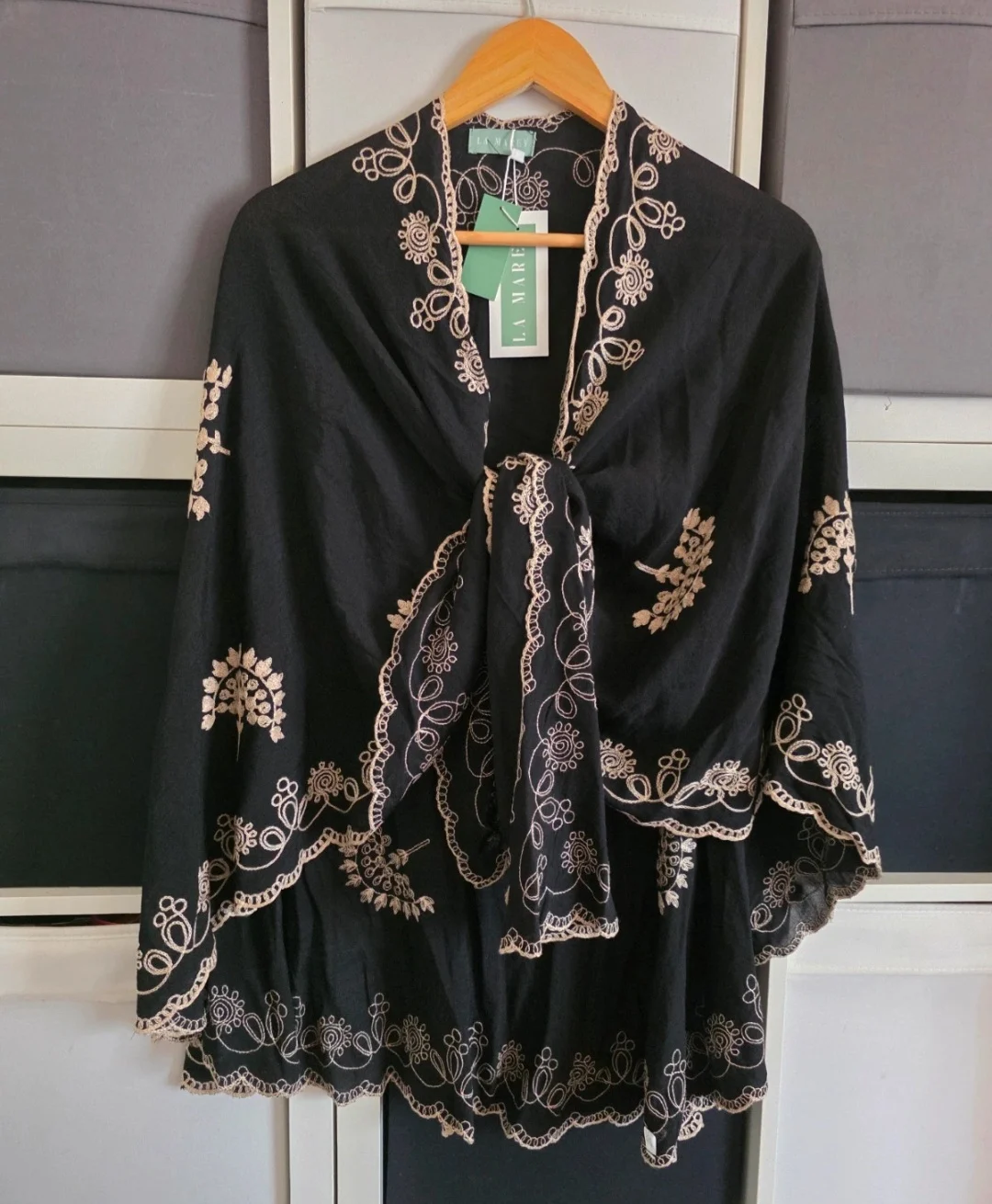 La Marey Black Embroidered Kimono / Cover-Up – One Size