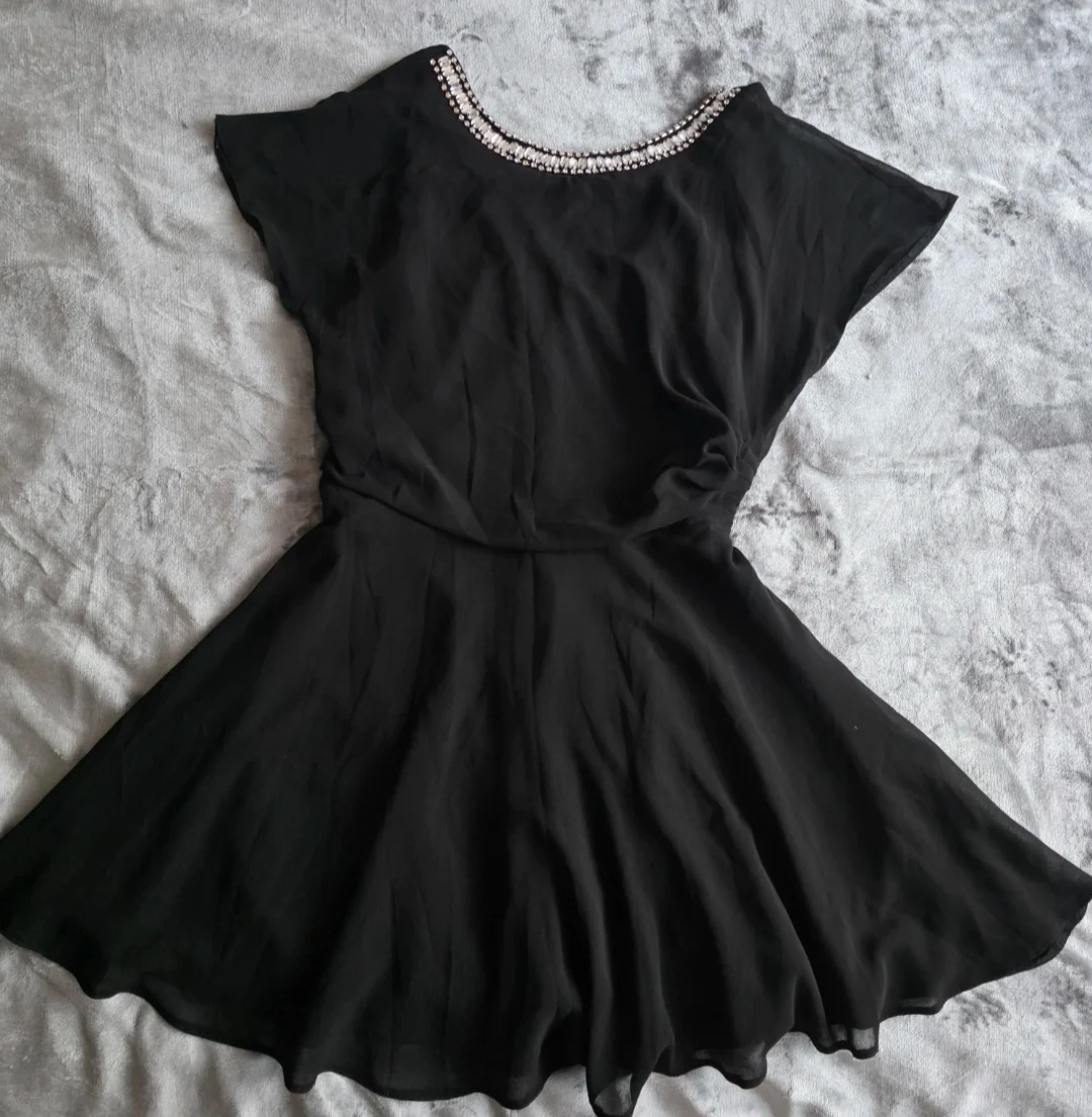 River Island Black Embellished Skater Dress – UK Size 10