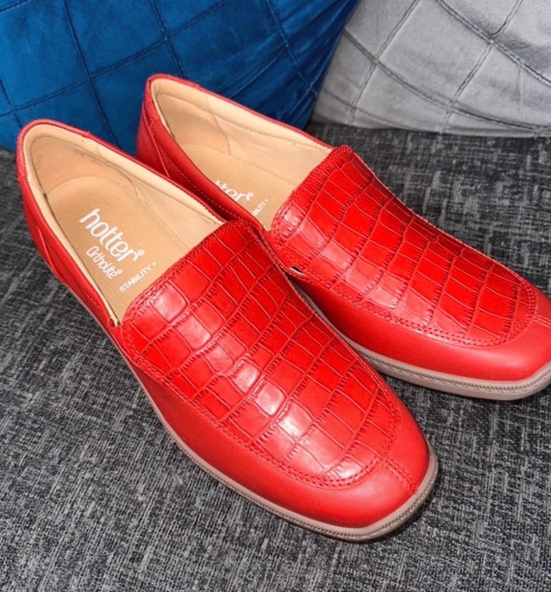 Women’s Hotter Calypso II Red Croc Leather slip on Shoes Pattern UK 7 Ortholite