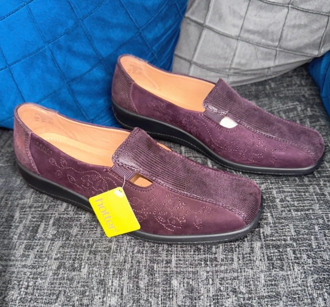 Hotter Calypso Comfort Concept Women’s Size 7.5 Leather Shoes Purple BNWT