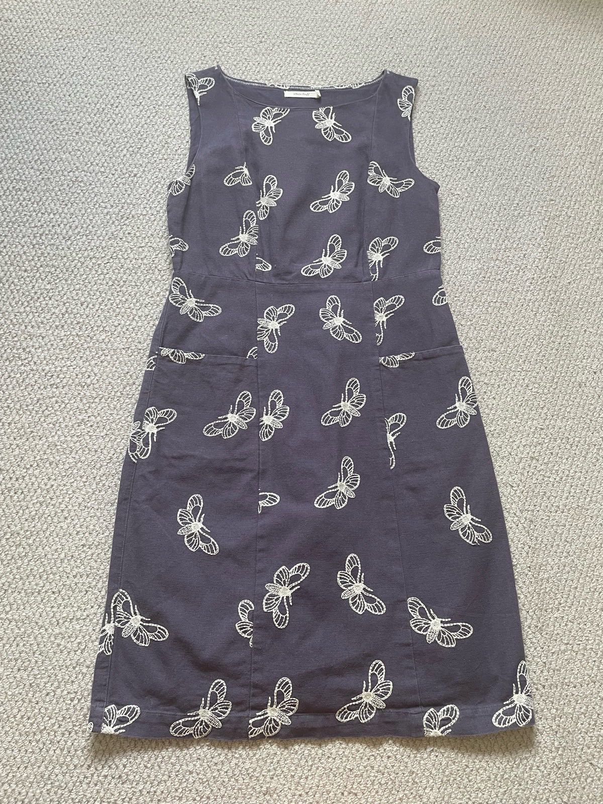 Lovely White Stuff Purple White Embroidered Lightweight Summer Holiday Casual Shift Dress - Size 10