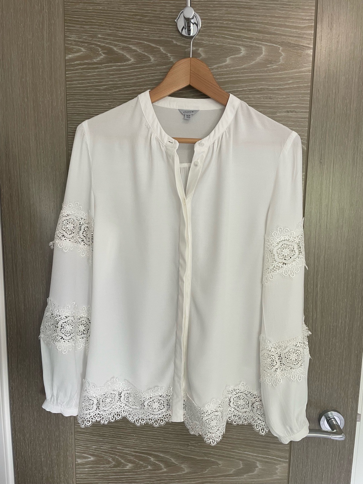 Beautiful Jigsaw White Long Sleeved Lace Victorian Romantic Lightweight Smart Blouse - Size 10
