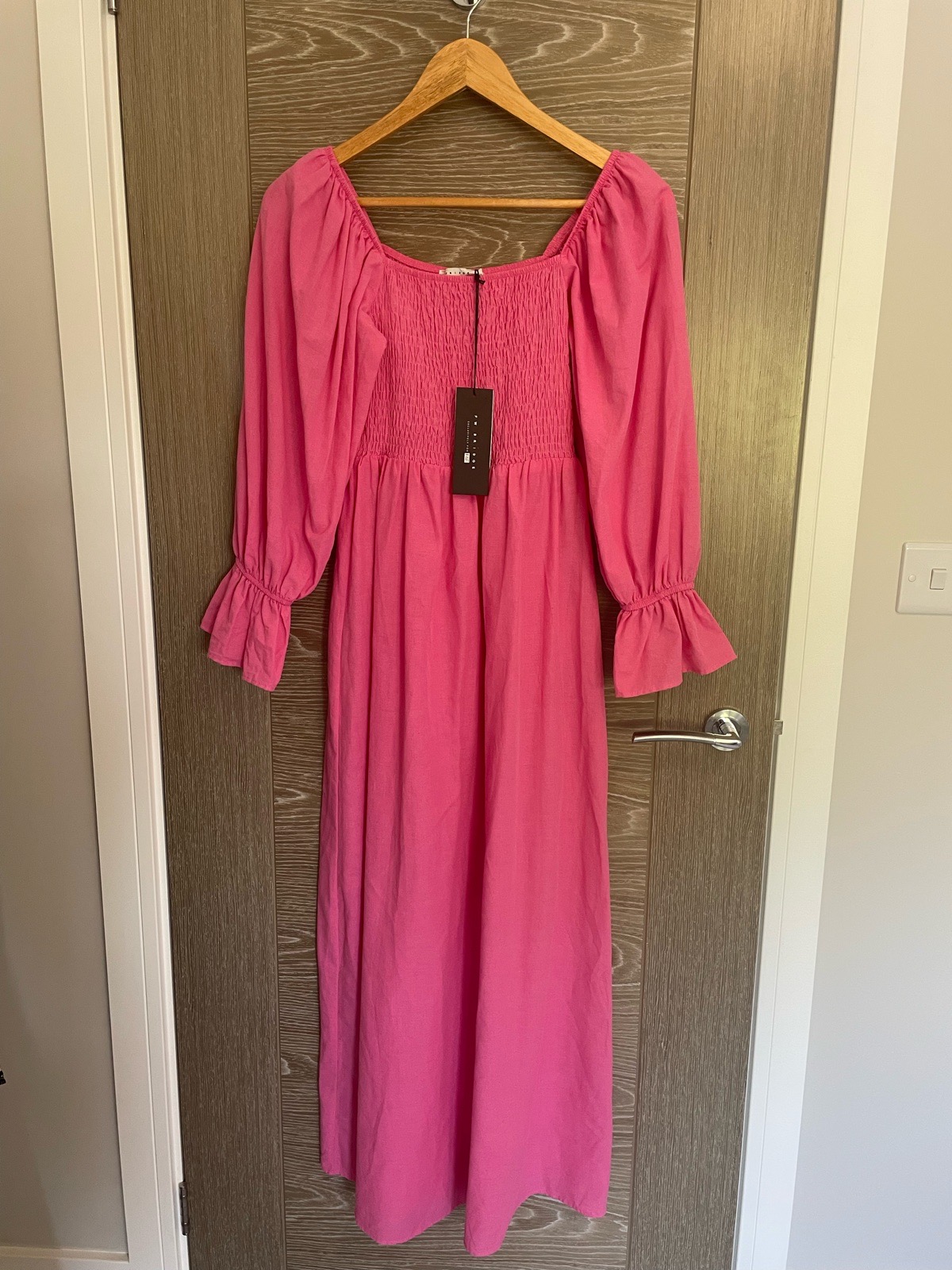 BNWT F&F Pink Linen Smock Romantic Lightweight Summer Holiday Festival Relaxed Midi Dress - Size 8