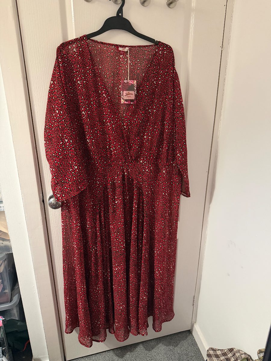 Red Leopard Print Sheer Maxi Dress (BNWT) - Size 30