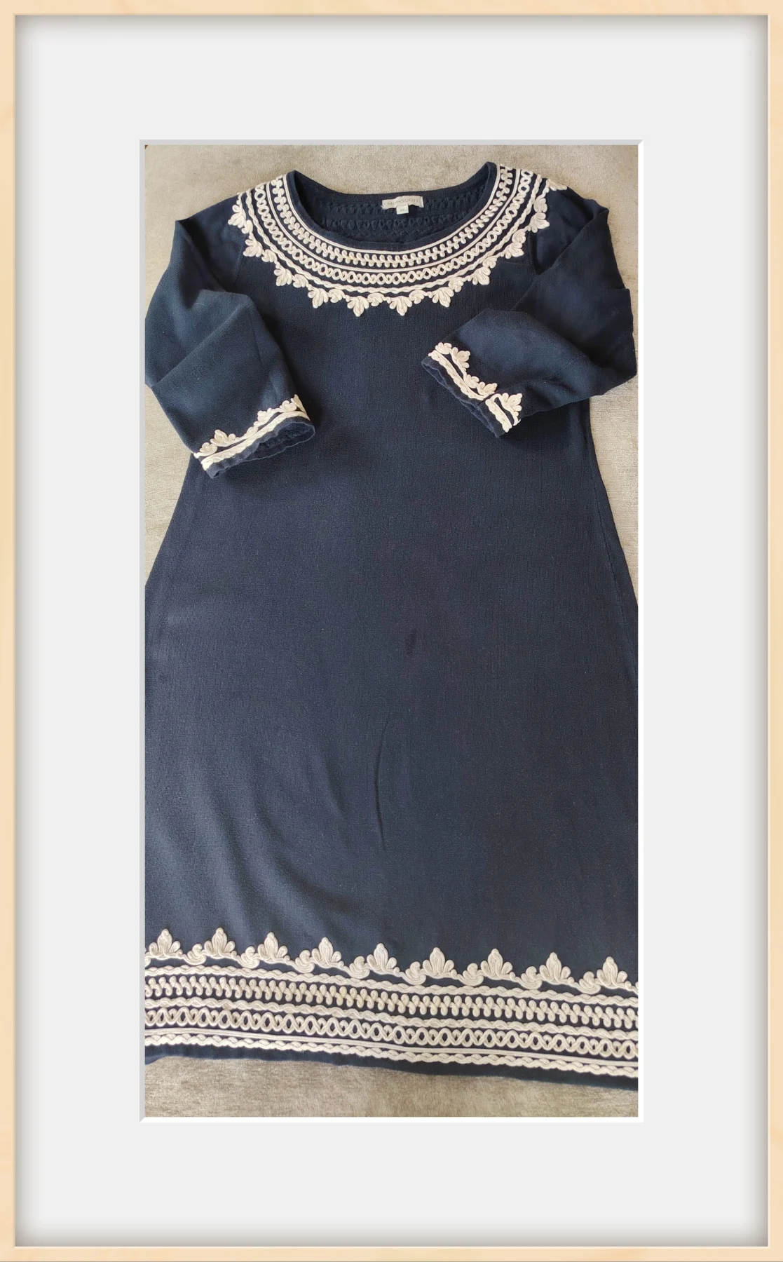 Navy folk embroidered knit midi dress