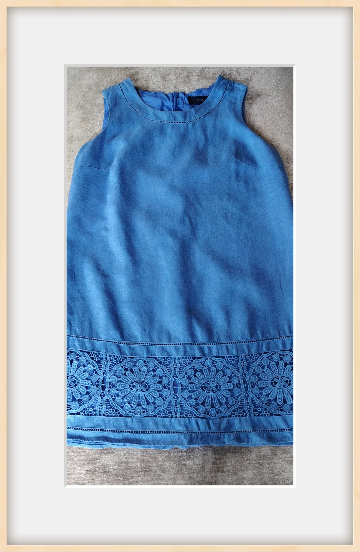 Next blue linen shift dress crochet hem