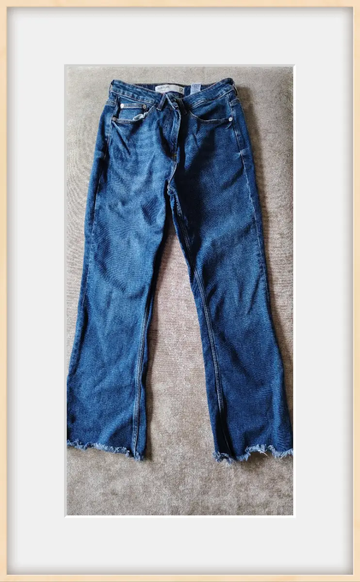High waist flare jeans raw hem blue UK 12