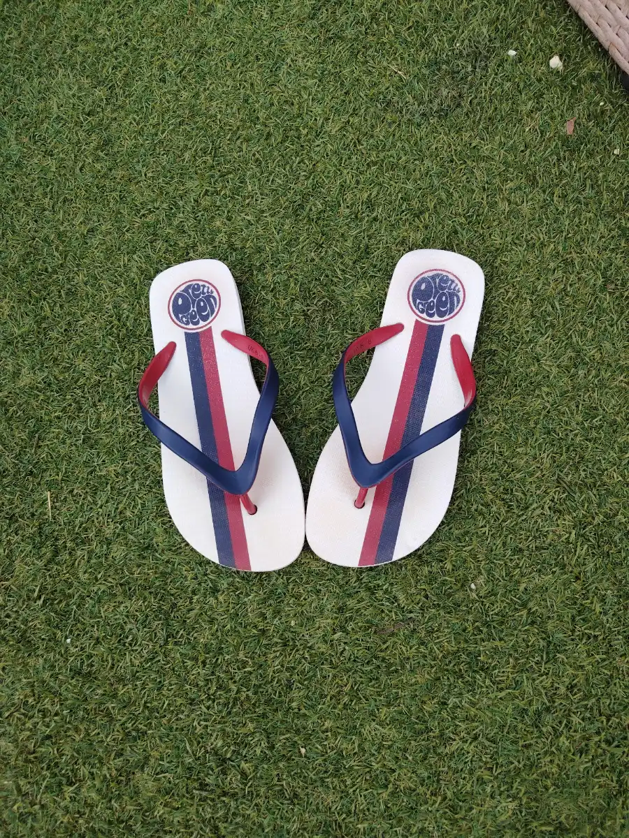Pretty Green Flip Flops Navy Red Stripe