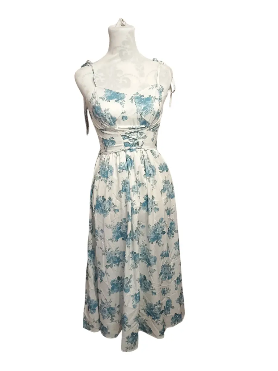 Unbranded Ladies White & Blue Floral Midi Dress Size XS NWT