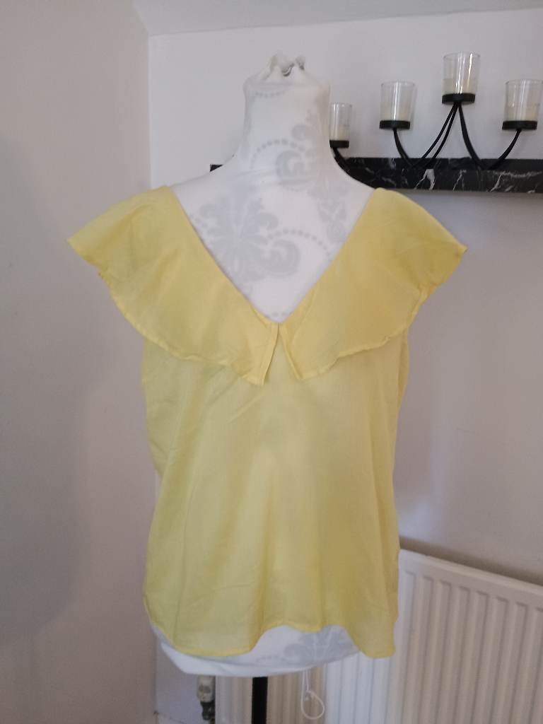Ladies Primark Yellow Flutter Sleeve Blouse Size 10