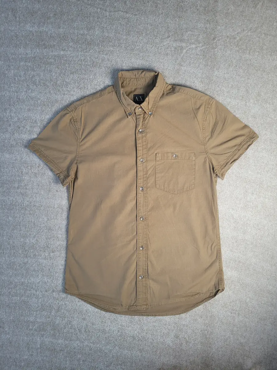 Armani Exchange Shirt Mens Size Medium Short Sleeve Button Up Khaki