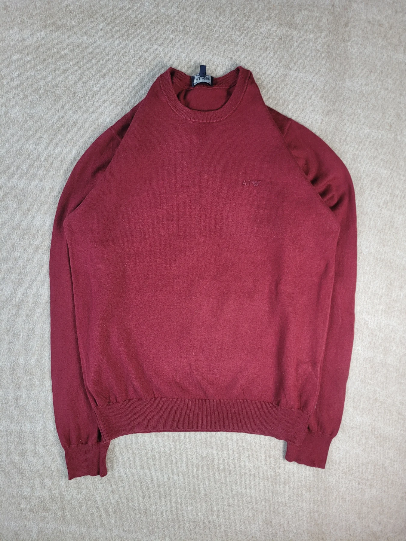 Armani Jeans Jumper Mens Size Large Burgundy Cotton Crew Neck