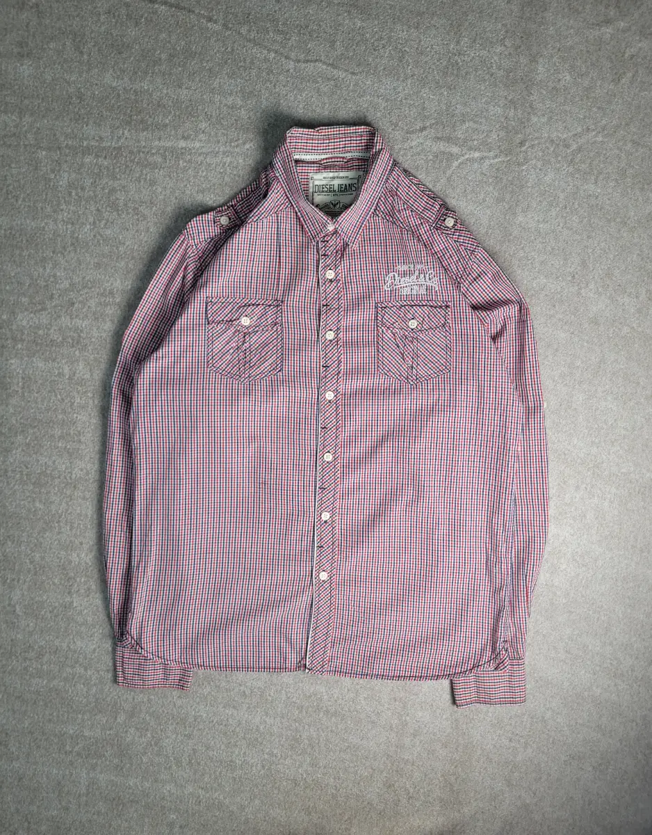 Diesel Jeans Shirt Mens Size Large Check Long Sleeve Red Button Up