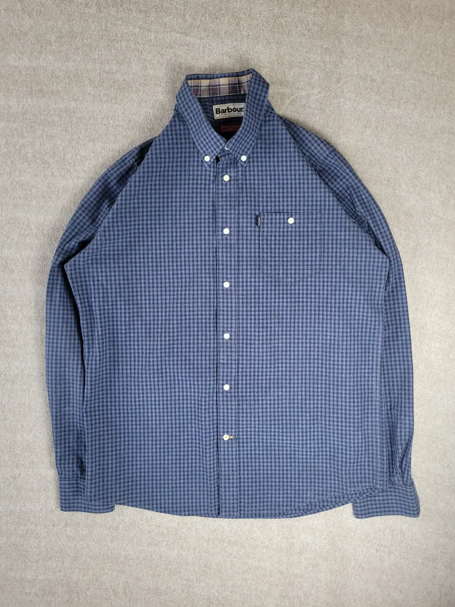 Barbour Shirt Mens Size Large Ashwood Country Gingham Blue Check Long Sleeve Shirt