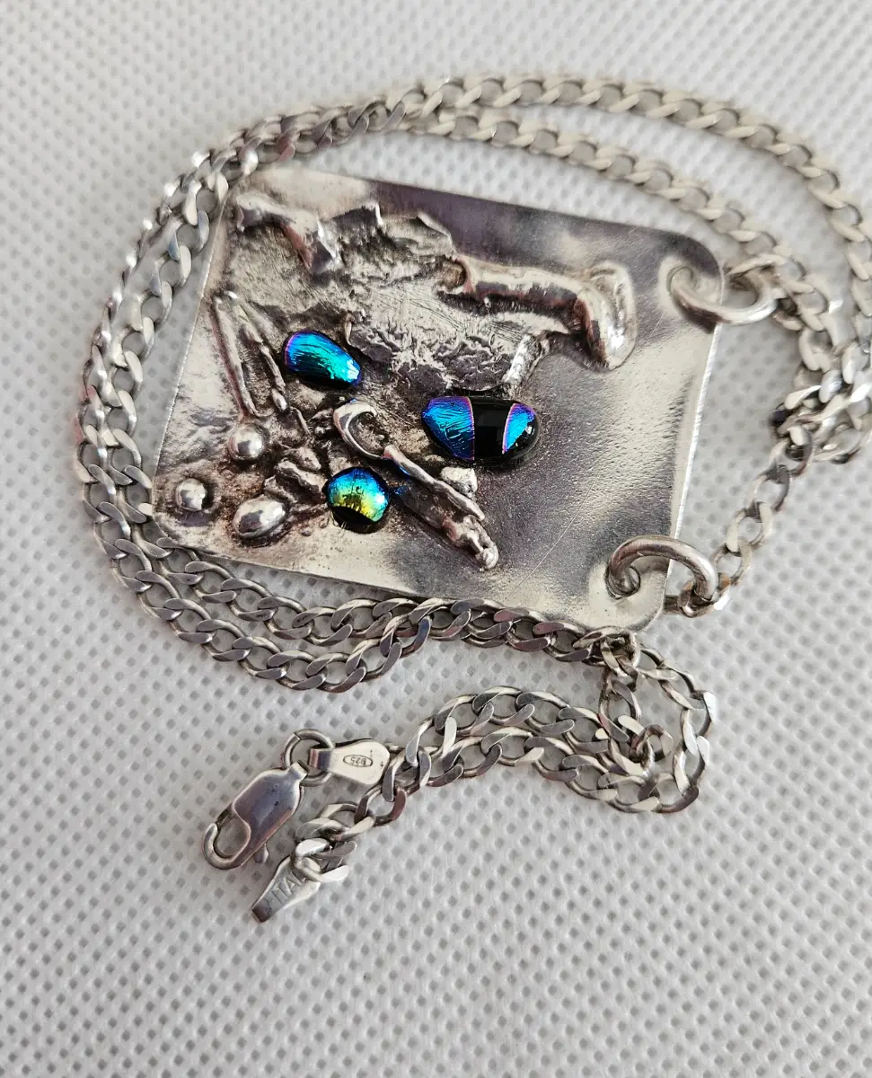 Vintage 925 sterling silver fused glass necklace