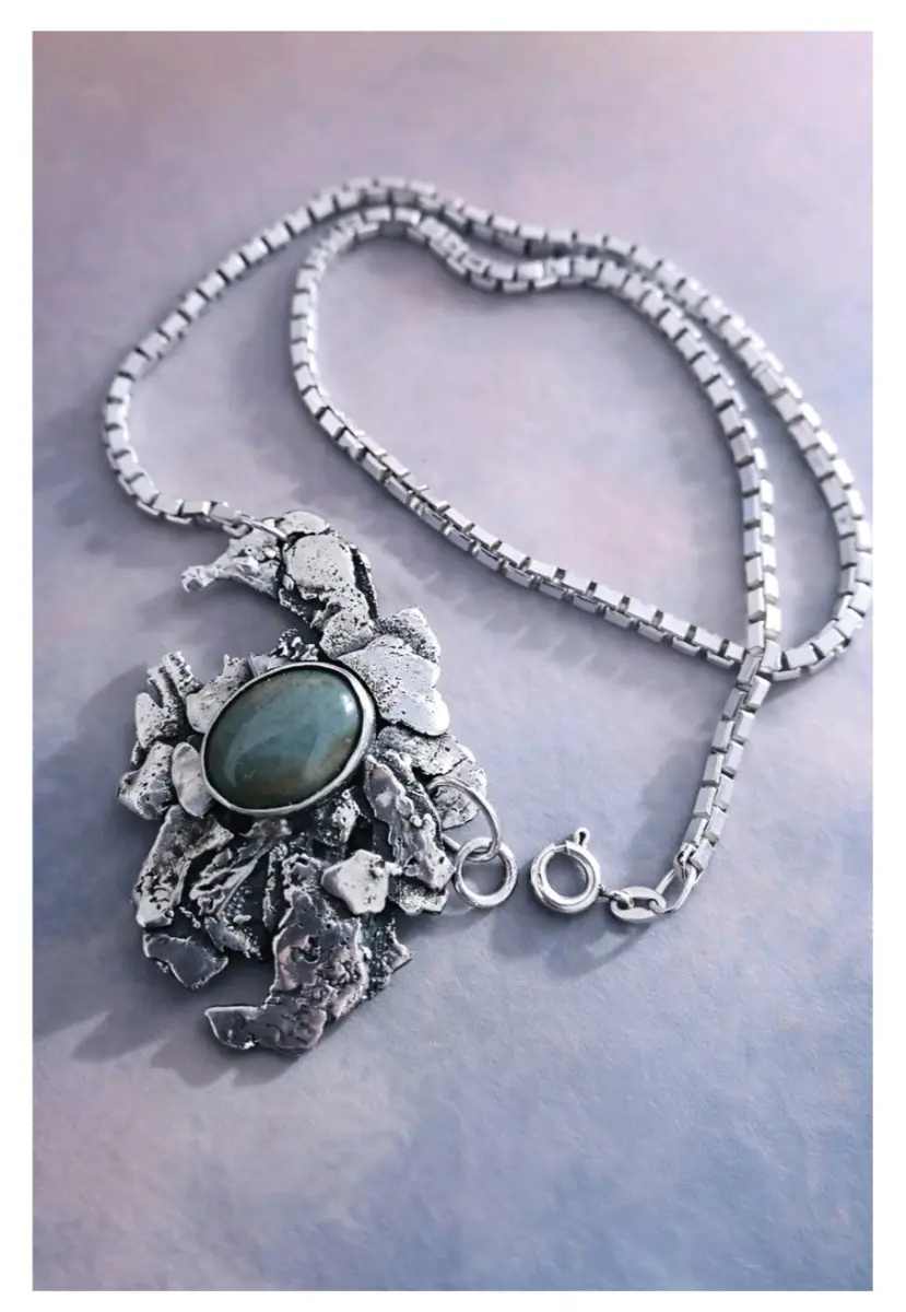 Vintage sterling silver & Jasper organic freeflow necklace