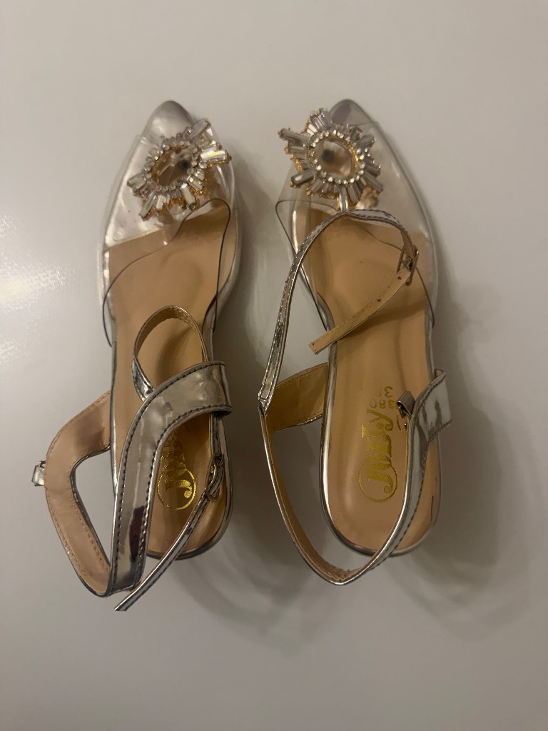 Statement Rhinestone Clear Block Heels (UK 4 / EU 38)
