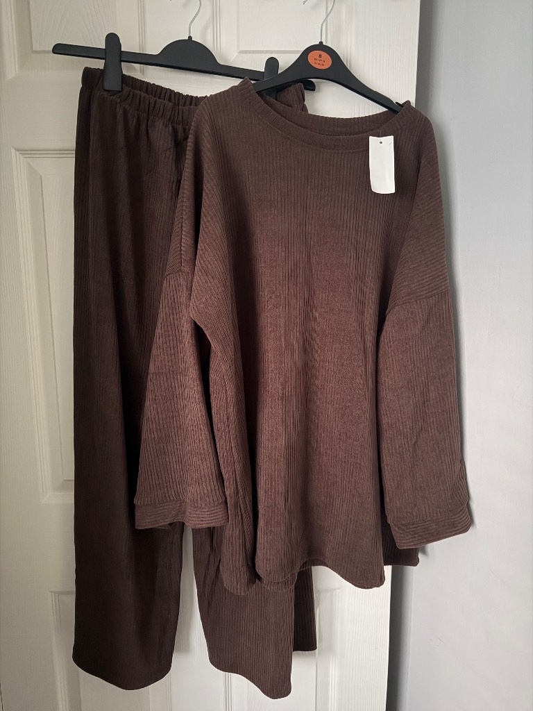 BNWT Chocolate Brown Ribbed Corduroy Oversized Co-ord Set | One Size (8-16)