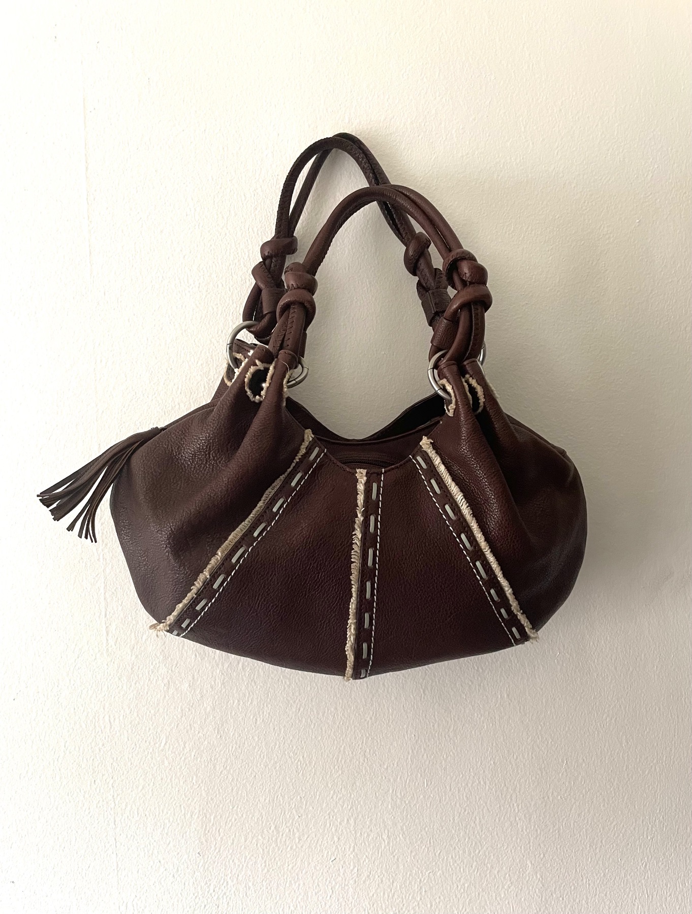 Radley Y2K Brown Leather Shoulder Bag Handbag VGC Vintage Style