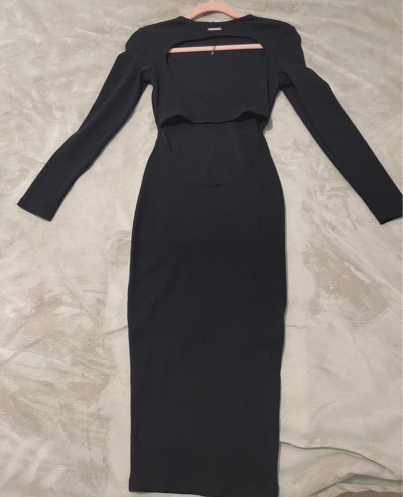 Aurora black ribbed open back bodycon dress 8