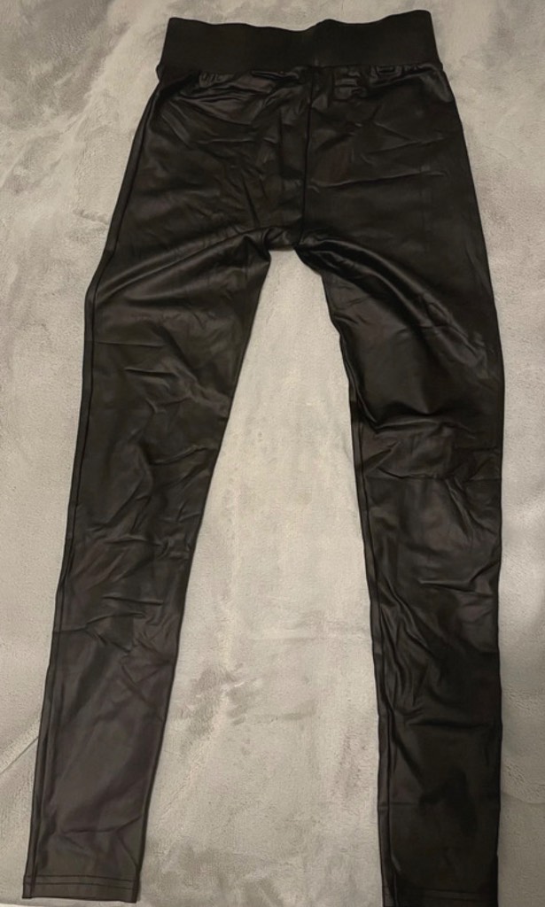 Miss Selfridge black wet look high waist leggings UK8
